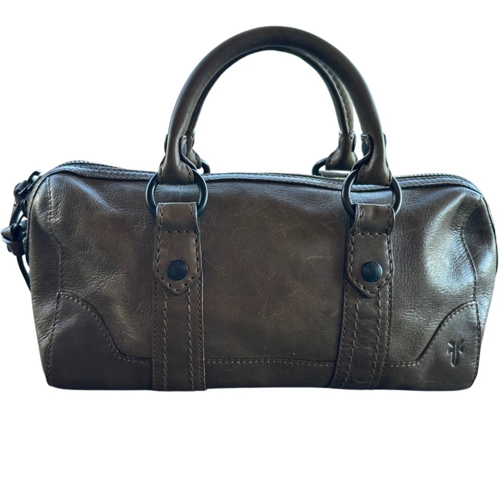 Frye Melissa Satchel Leather Barrel Bag Brown Olive Distressed Top Handle